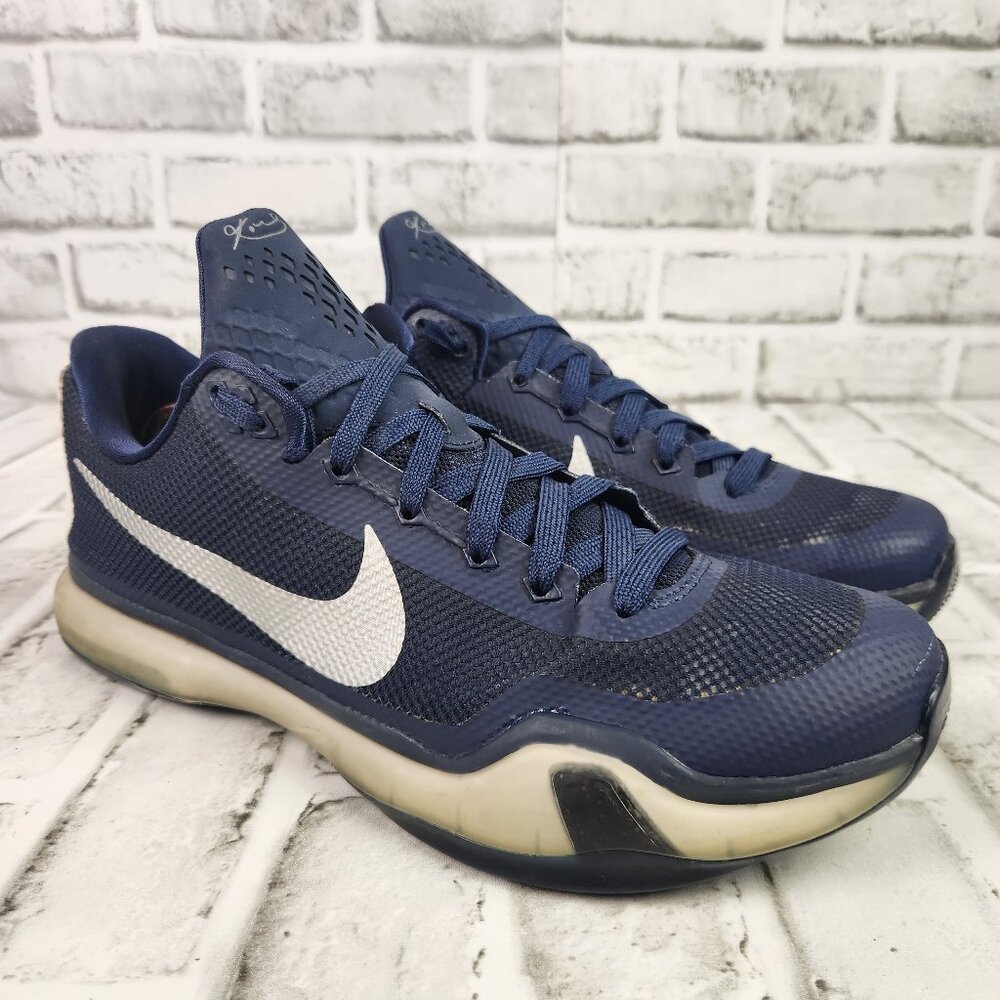 Nike Kobe 10 TB Low Men Sz 10 Midnight Navy Silver Basketball Sneaker 813030-401